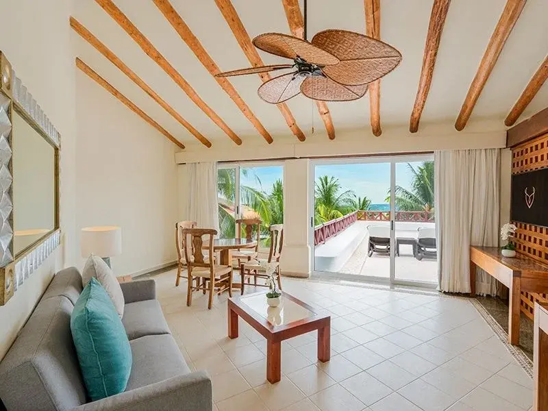 Living area and terrace of the Desire Pearl Penthouse Passion Suite