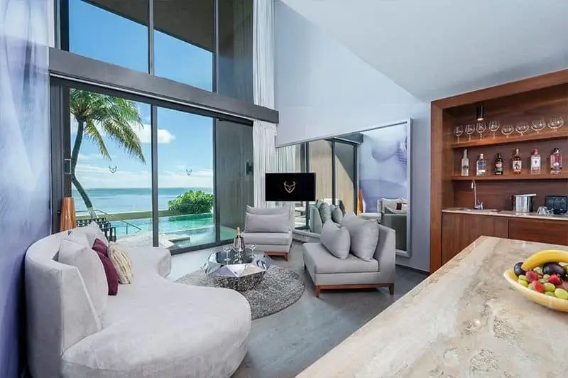 Ocean-view seating area in a Desire suite