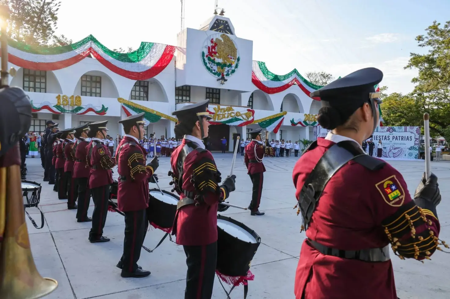 Marching band at an Independence Day ceremony in Cancun