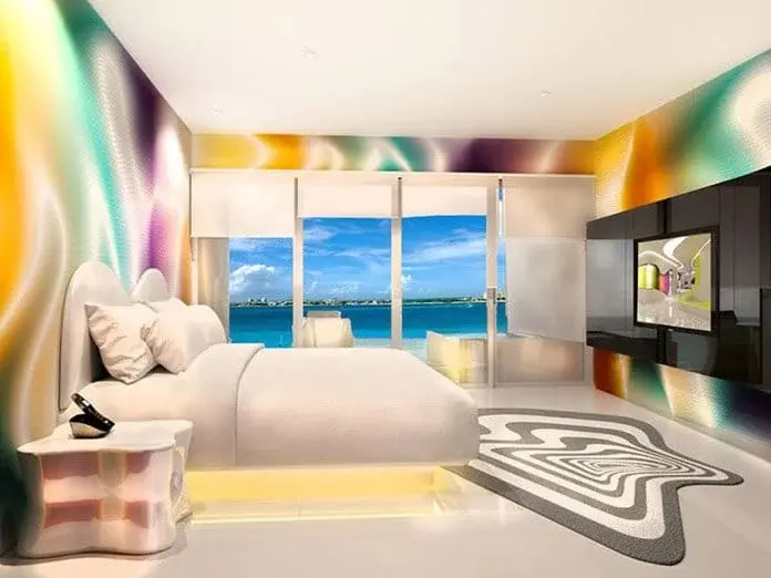 2017 design rendering of a Plush Jacuzzi room bedroom with an ocean view