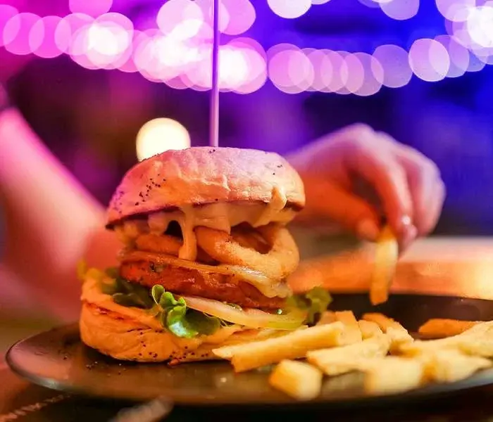 Burger and fries served as a late-night snack at Bash in Temptation Cancun Resort