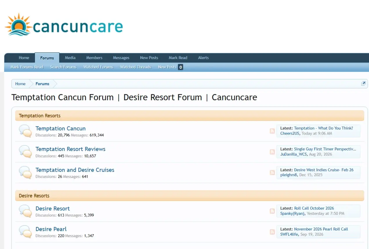 Cancuncare forum showing Temptation discussions, trip reviews and cruise conversations
