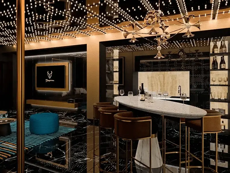 Bar counter and seating in a Diamond Ocean-View suite at The Eden